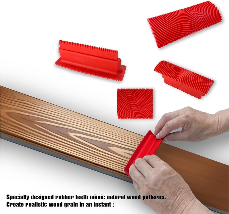KingOrigin King Origin 4pcs Wood Grain Tool Set - 4 Inch Rubber Paint Rollers for Realistic Wood Texture | DIY Faux Wood Look on Desk/Door/Floors | Durable & Washable Graining Tools - Image 4